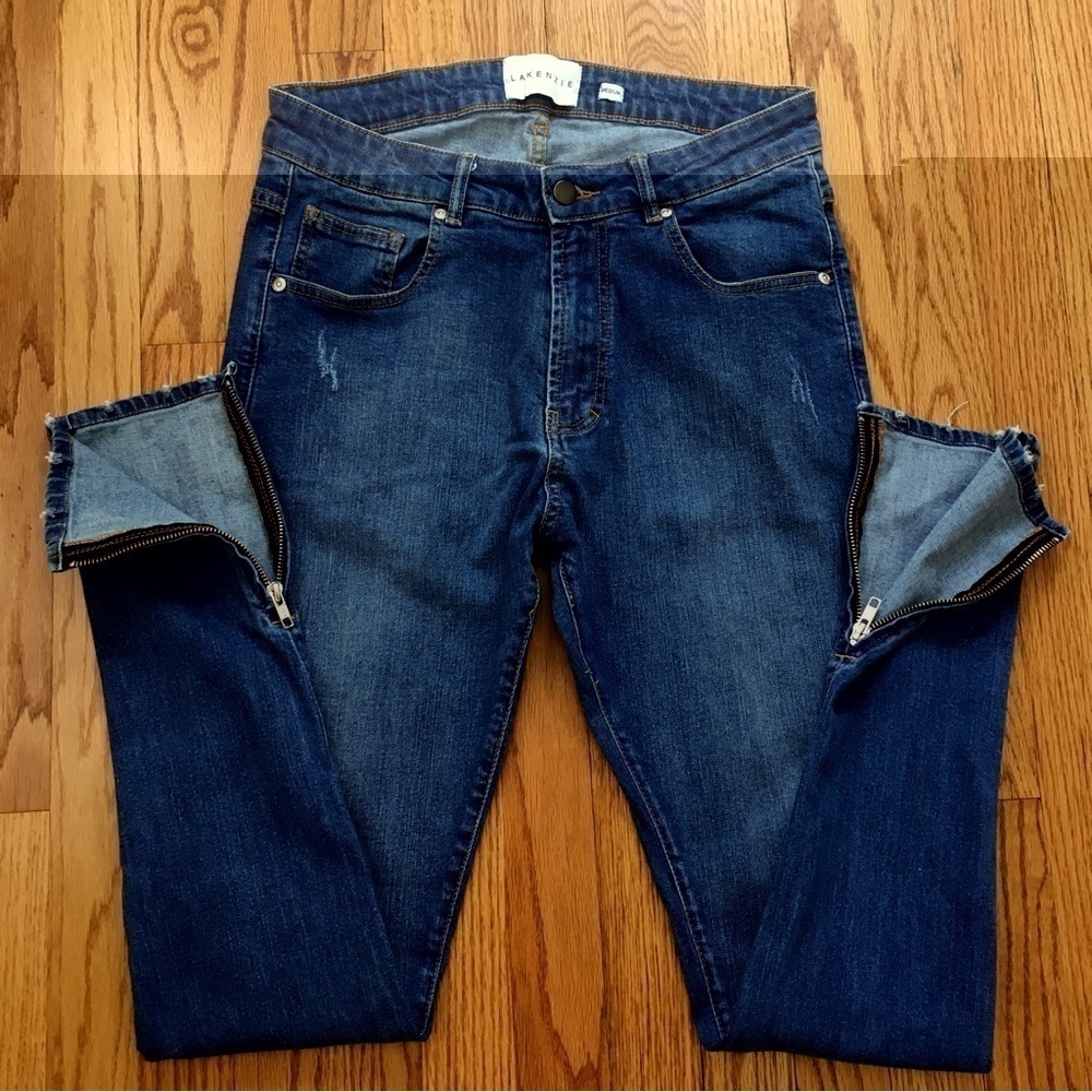 Jeans - Women's Dark Blue Zip-Hem Skinny Jeans